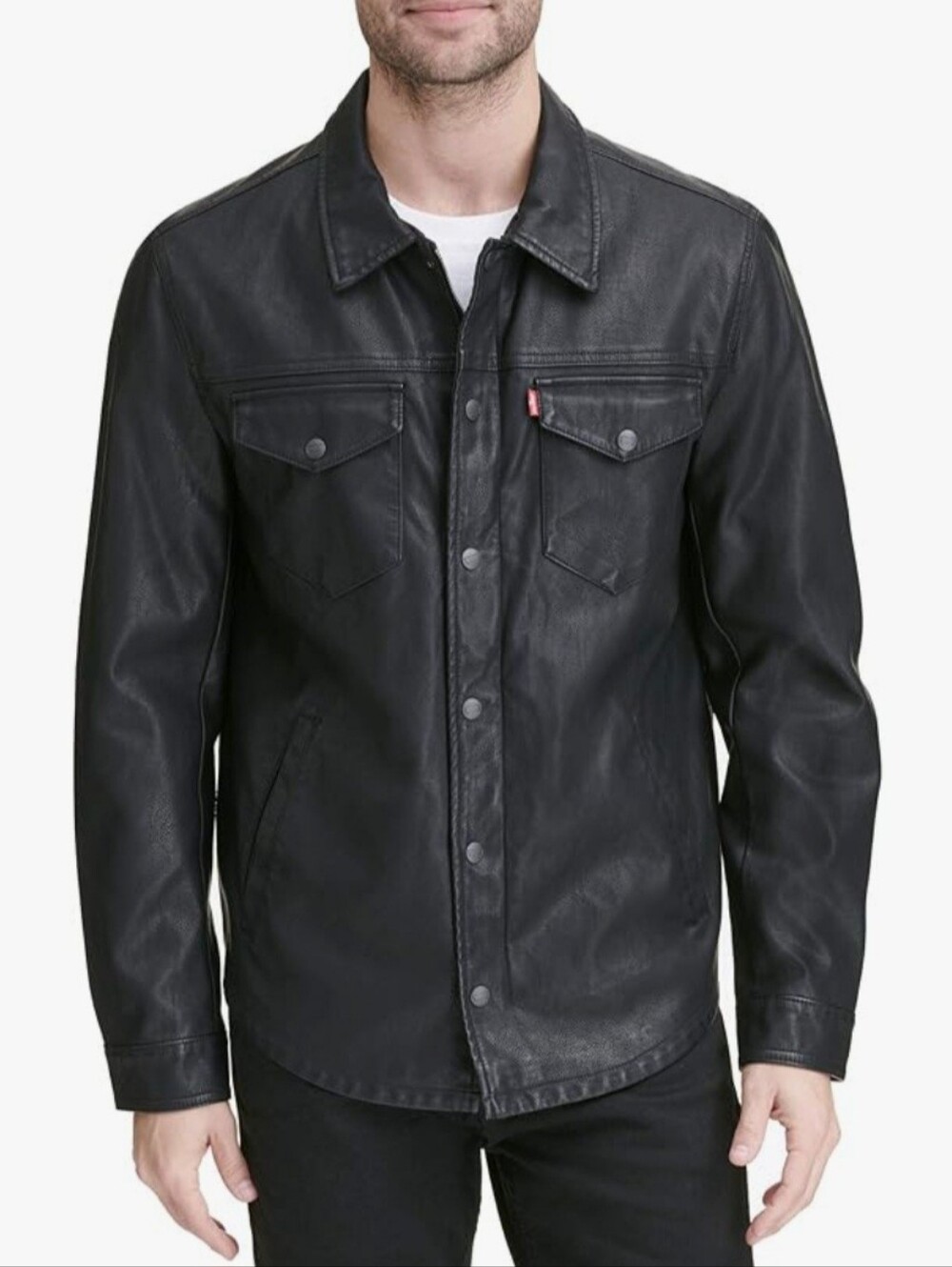Levi's Men's Faux Leather Trucker Jacket Black Size M Dual Closure